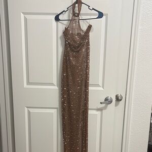 Oh Polly Brown Sequin Backless Dress